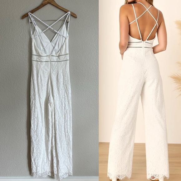 NWOT Embracing Romance Ivory Lace Backless Jumpsuit - Picture 3 of 8